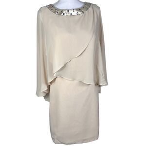 New JJ’s House Champagne Cape Dress Size 12 Wedding Special Occasion Cocktail